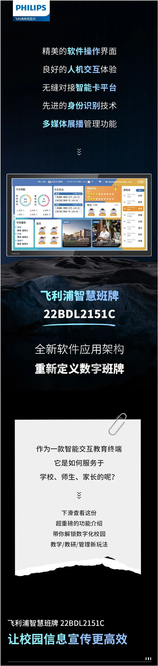 飞利浦智慧班牌22BDL2151C，丰富软件功能，带你解锁智慧校园！